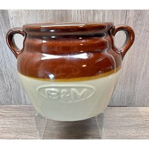 VTG B &M Brick Oven Baked Beans Clay Crock w/ Handles~ No Lid~6"High Made in USA